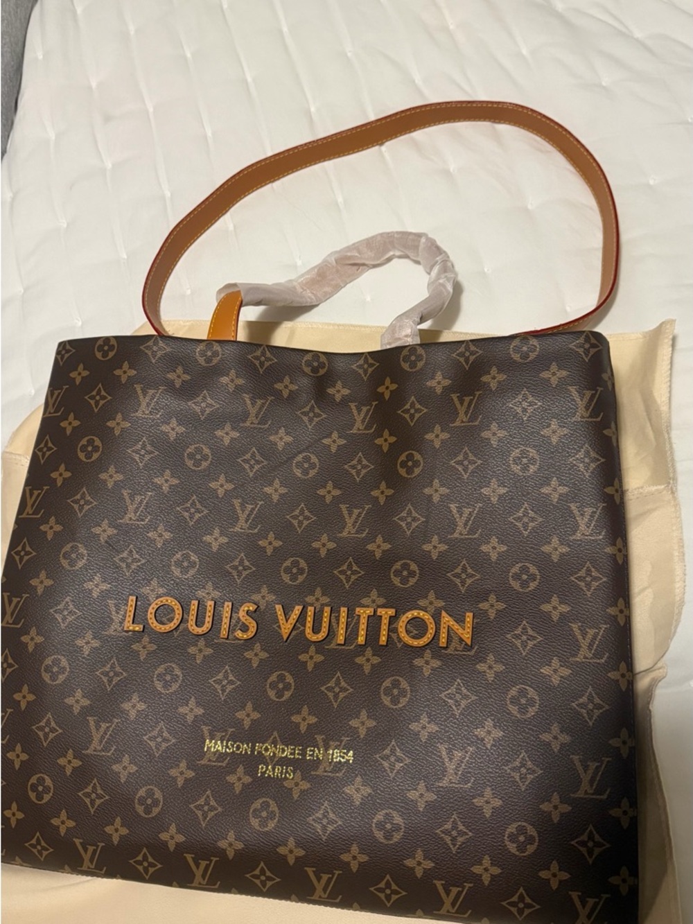 Louis Vuitton Monogram Canvas Shoppers Tote with Tan Handles